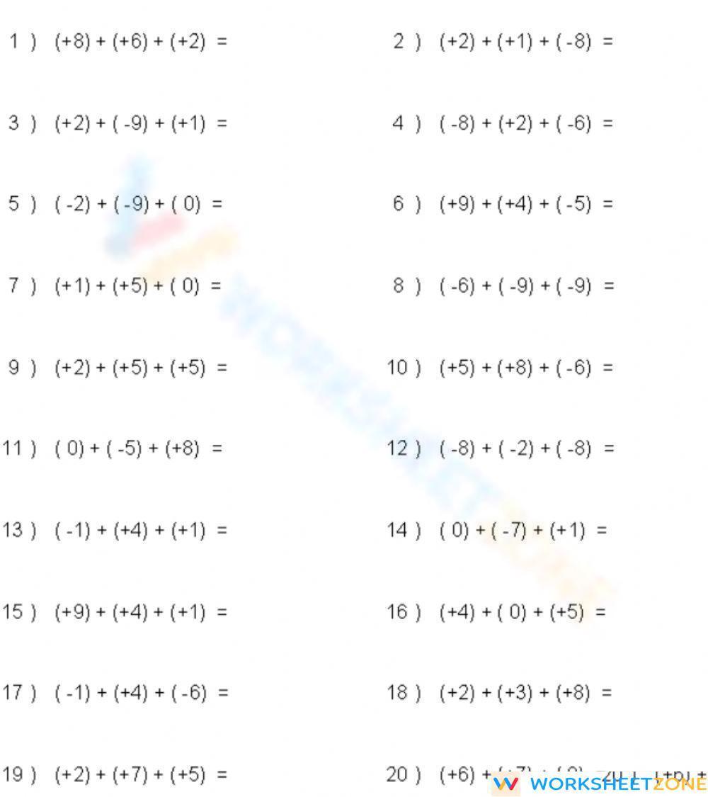 adding integers worksheet