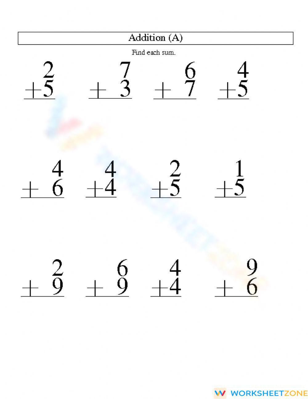 Single Digit Addition Worksheet 0115