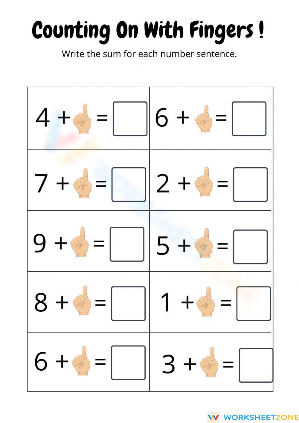 Counting With Fingers Worksheet
