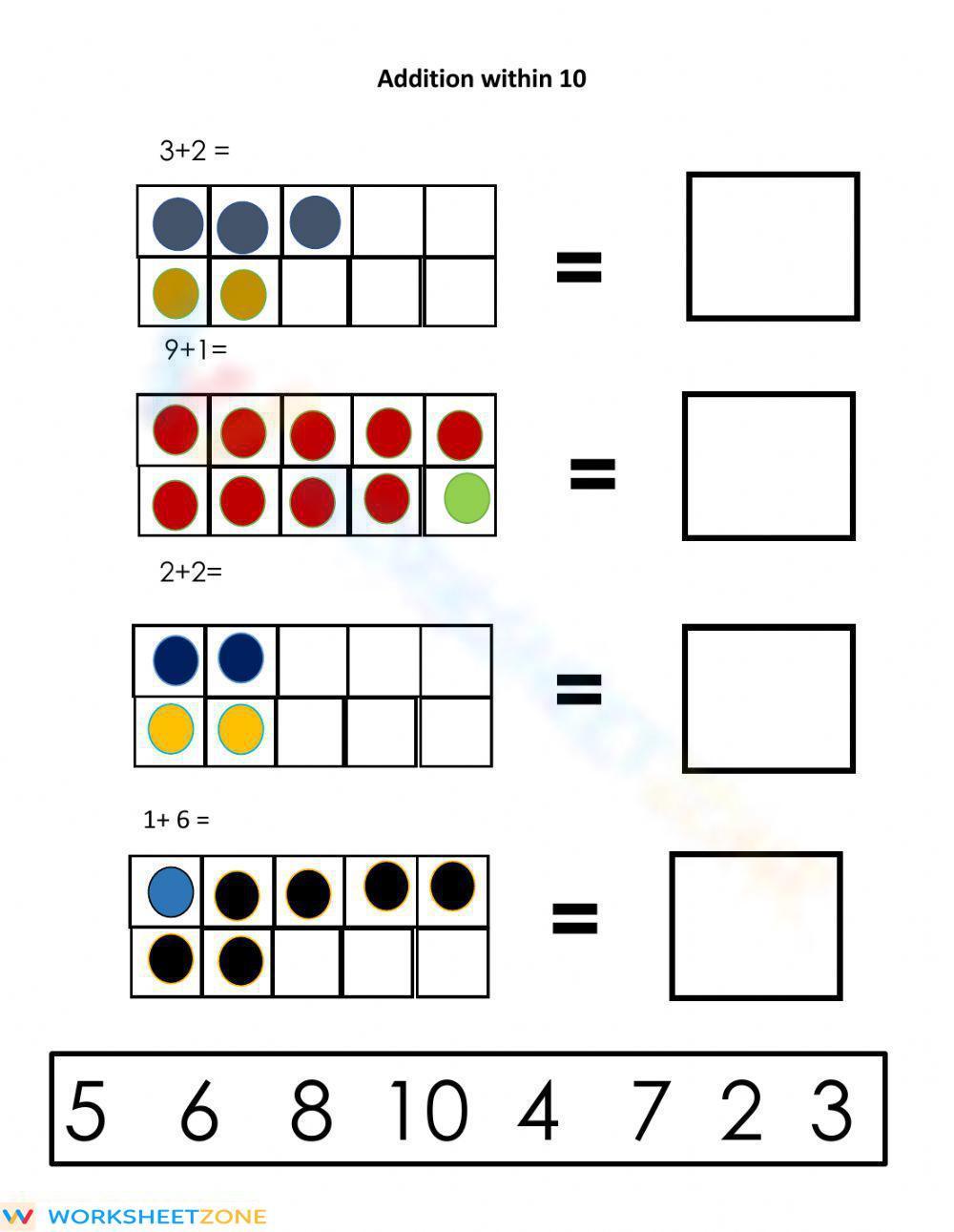 Addition Within 10 Worksheets Pdf