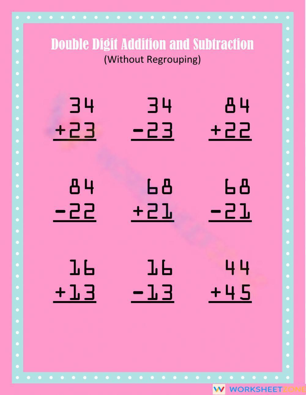 Double Digit Addition And Subtraction Set 3 Worksheet 1547