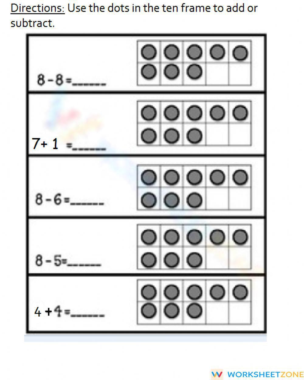 Addition and Subtraction with objects | Worksheet Zone