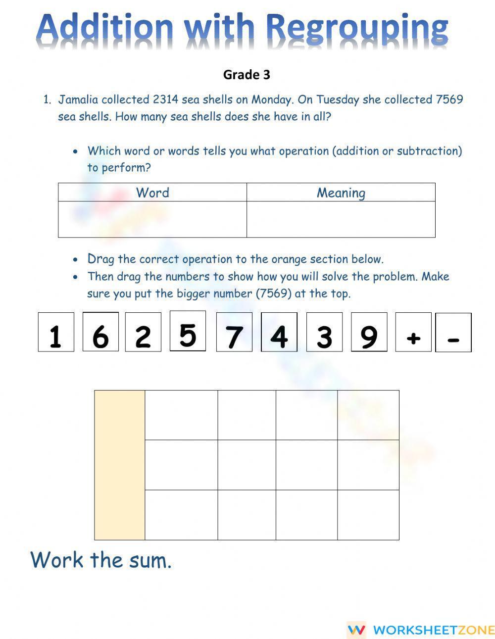 Problem Solving Addition With Regrouping