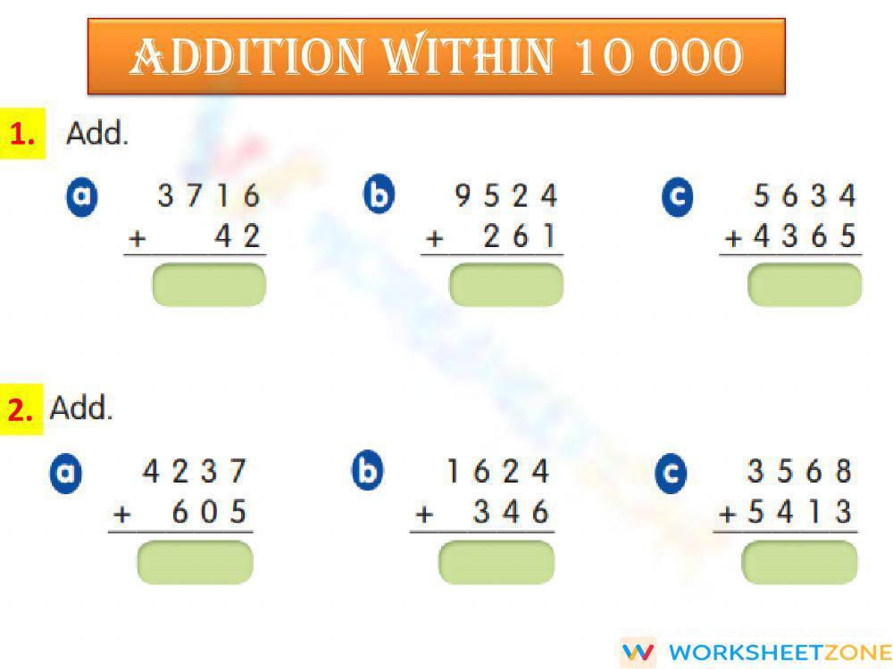 Addition Within 10 000 Worksheet