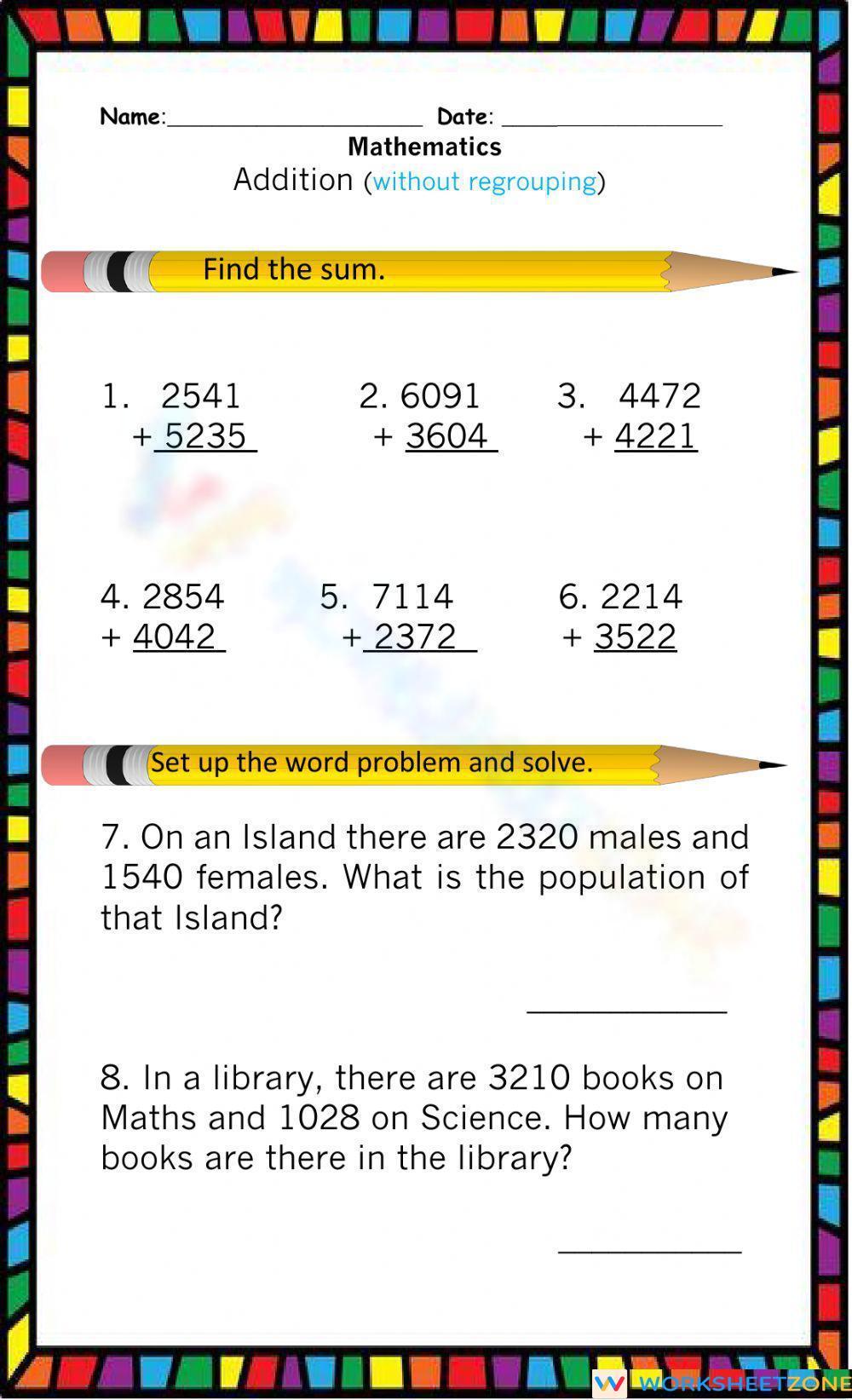 Addition Without Regrouping Worksheet 6422