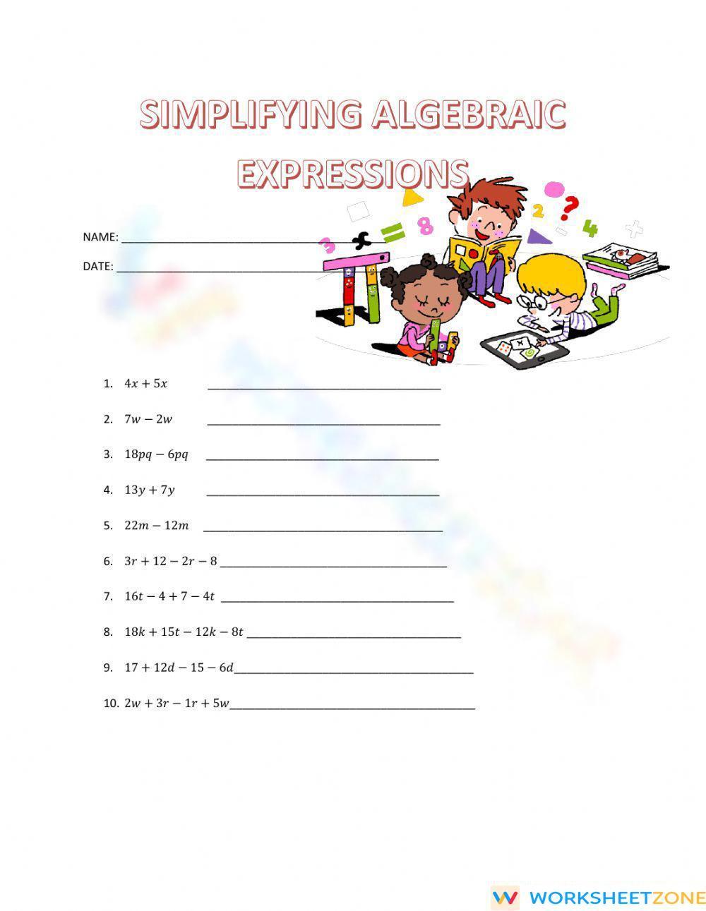 simplifying-algebraic-expressions-worksheet
