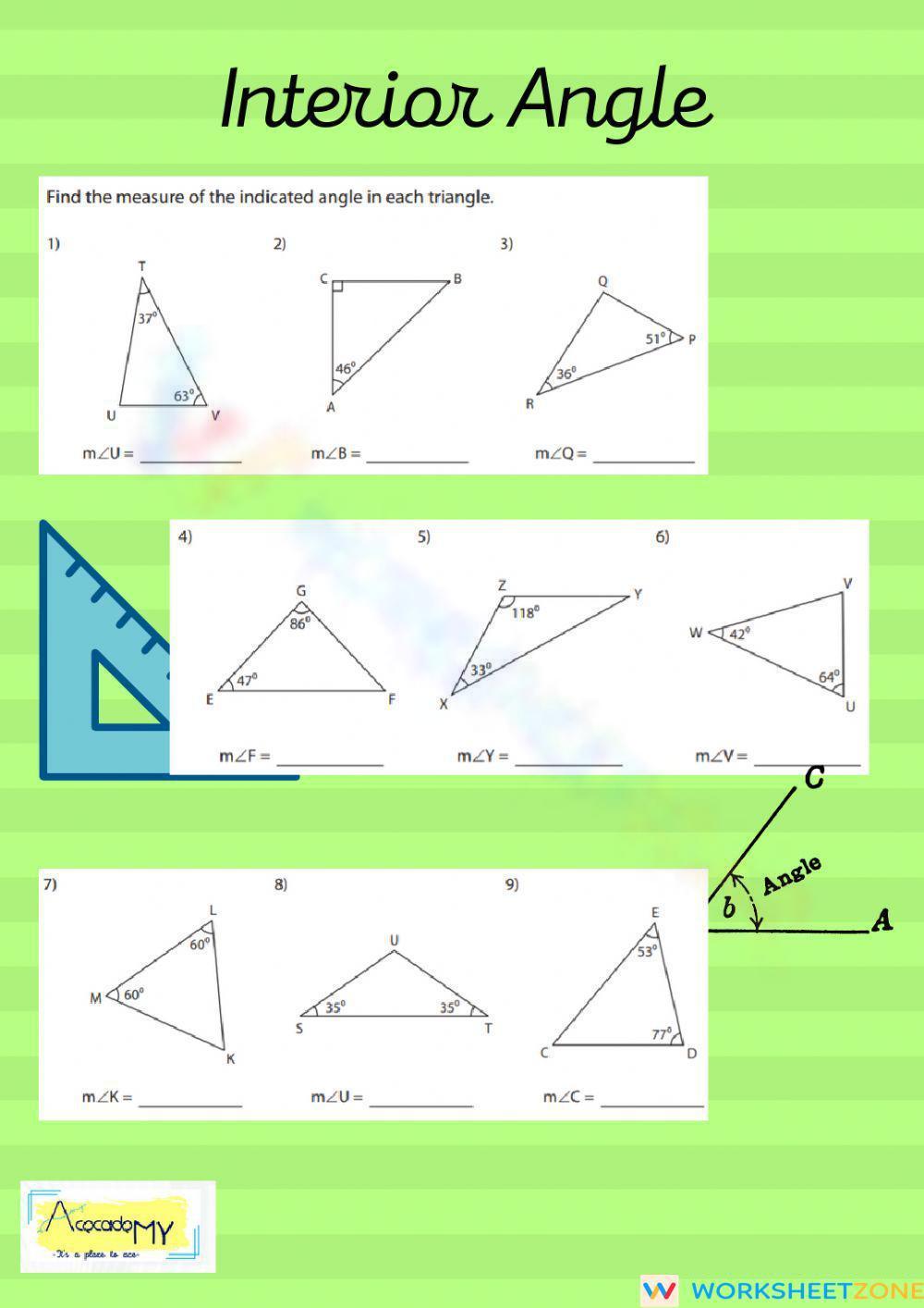 Interior Angle In A Triangle Worksheet 9045