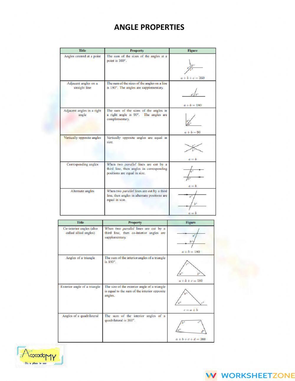Angles Properties Worksheet 4846