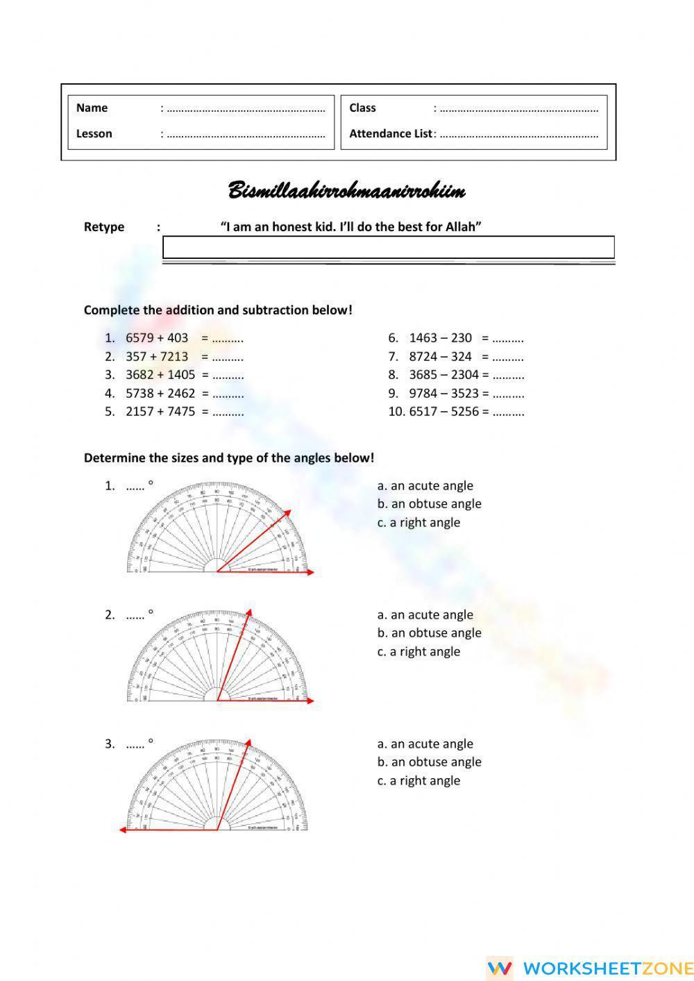 Review-Math Worksheet