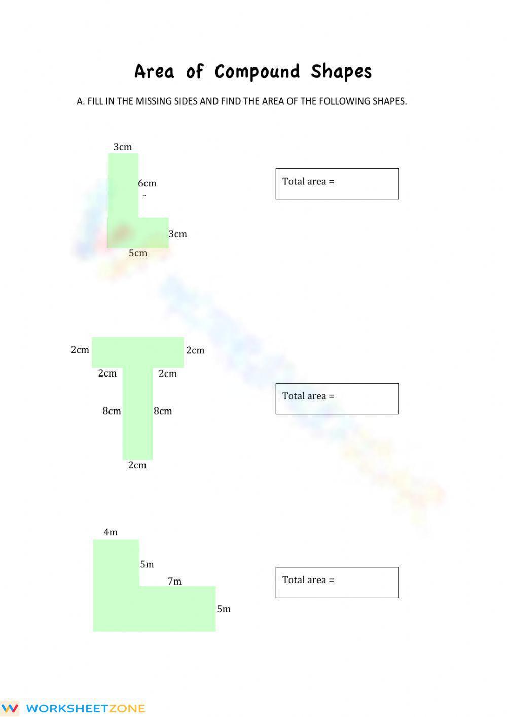 area of compound shapes with circles worksheet