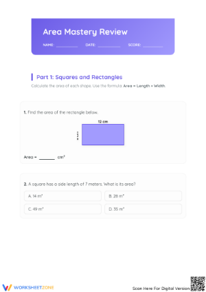 Essential Area Mastery Review Worksheet | Grades 3-5 Math