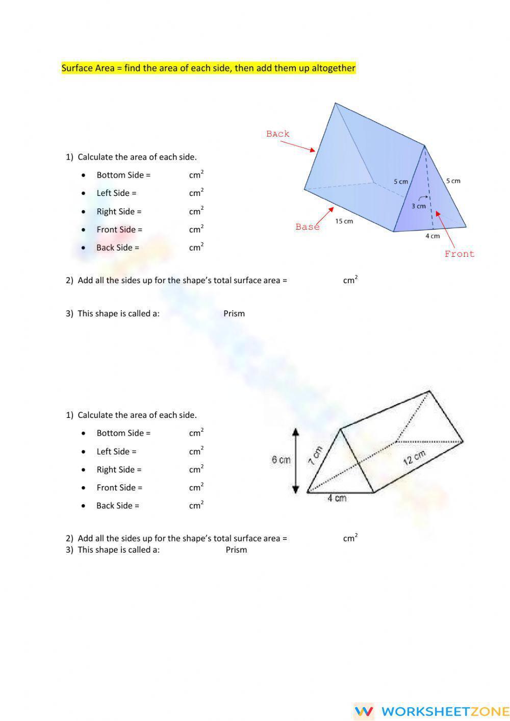 surface area of triangle