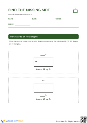 Find the Missing Side Worksheet | Essential Grade 3 Math