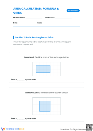 Area Formula & Grids Worksheet | Essential Grade 6 Math