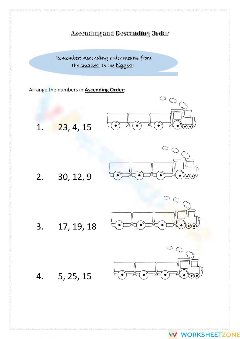 Ascending And Descending Order Worksheet