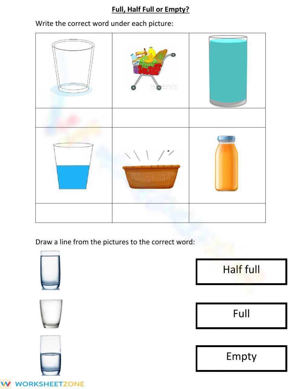 Full, Half Full Or Empty Worksheet