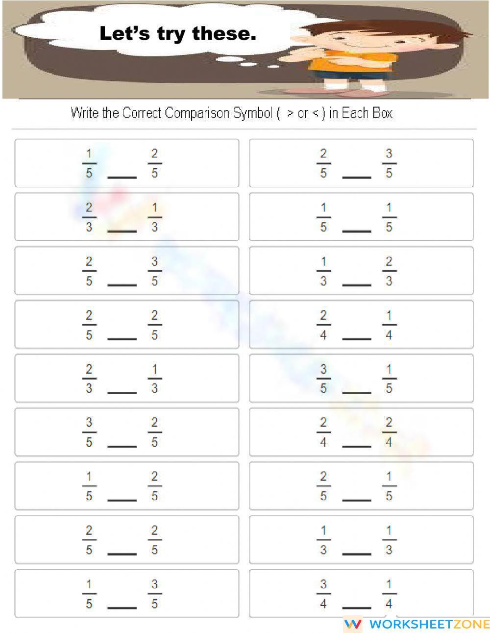 Comparing Fractions Worksheet