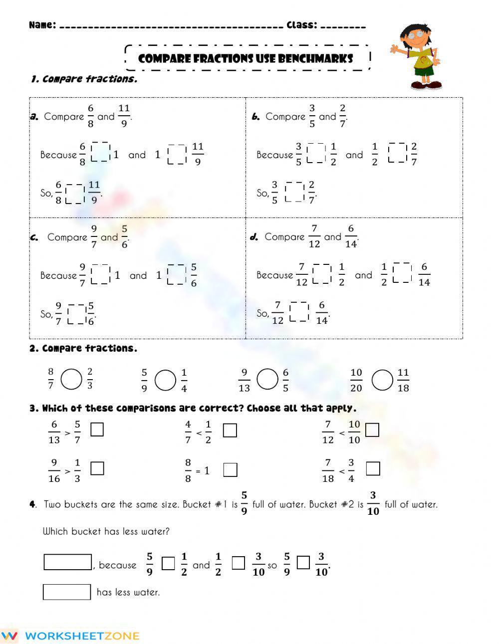 Compare Fracions Use Benchmarks (Practice) Worksheet
