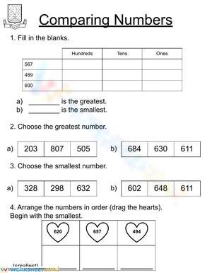 2nd Grade Comparing Numbers Practice Worksheets