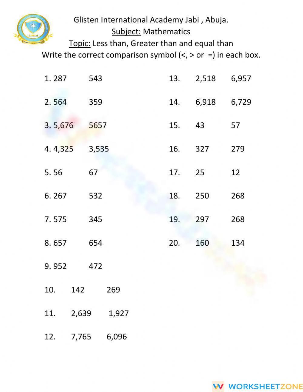 Comparison Worksheet