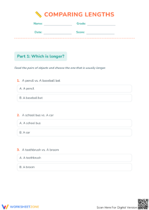 Grade 2 Comparing Length — Printable No-Prep Worksheet