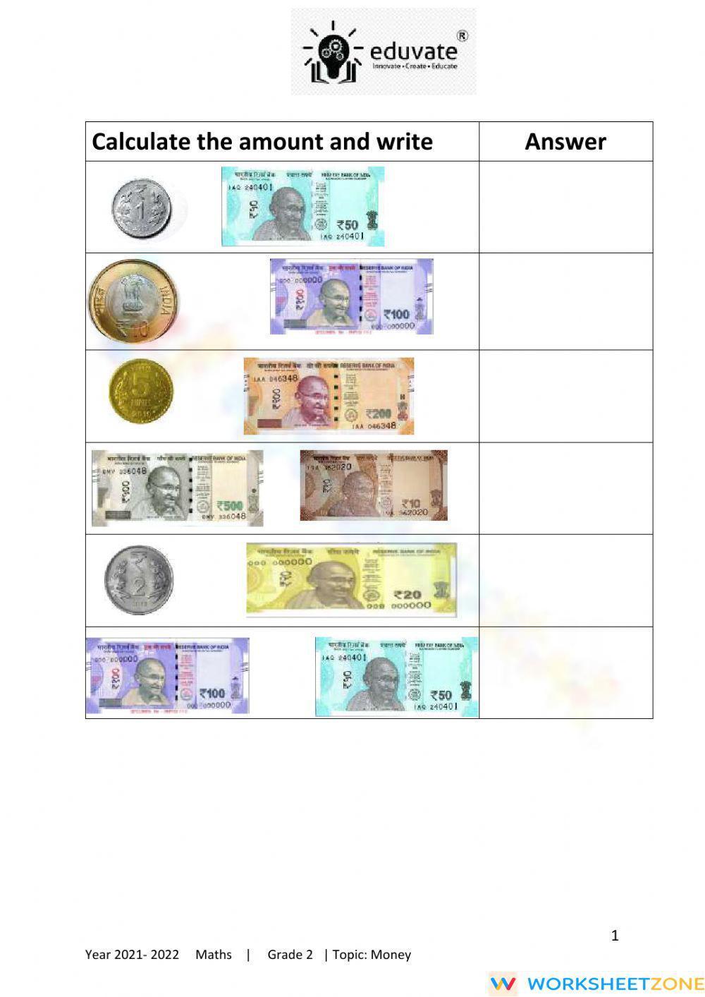 Counting Money Worksheet counting-money-worksheet