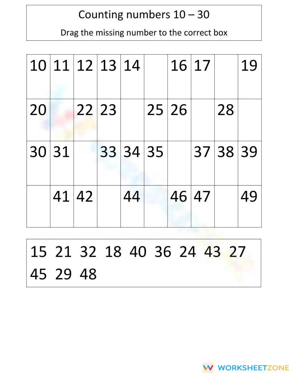 Counting 10 - 49 Worksheet