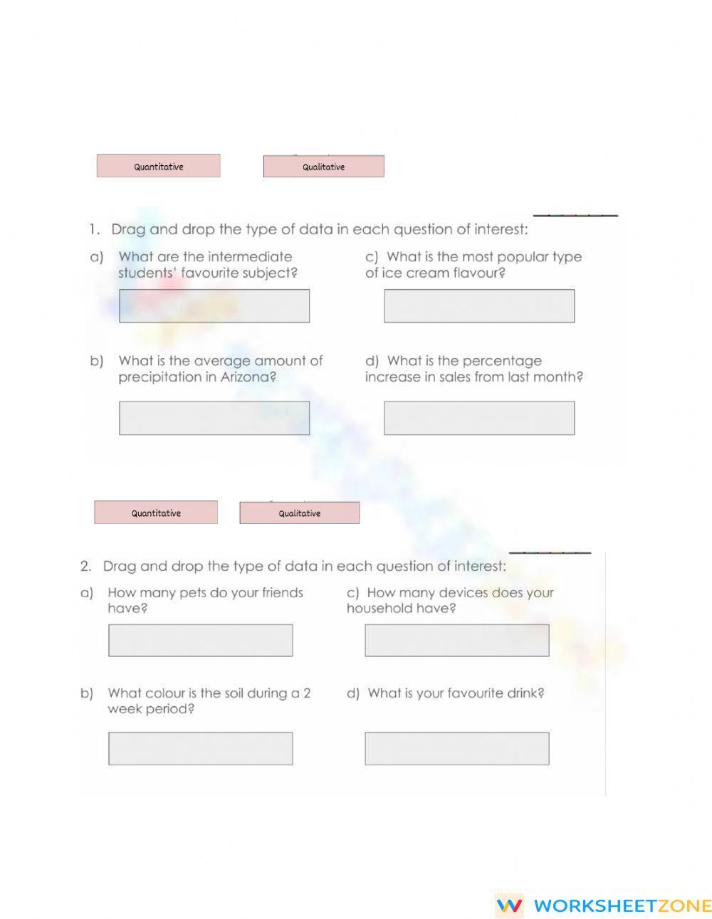 Types of Data and Types of Sampling Worksheet Zone