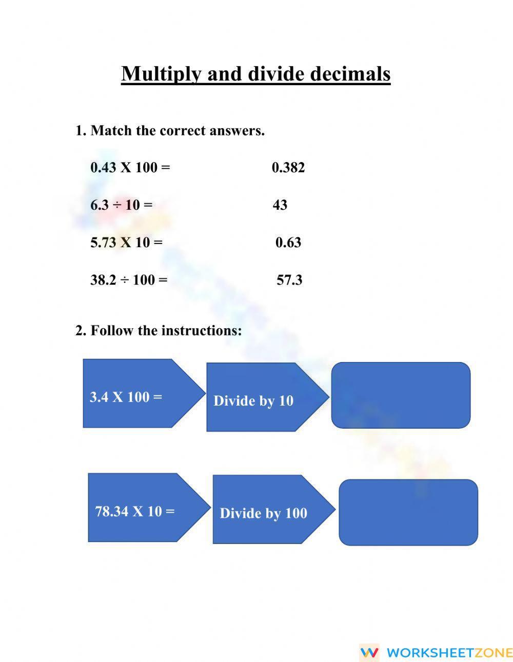 Multiply And Divide Decimals Worksheet