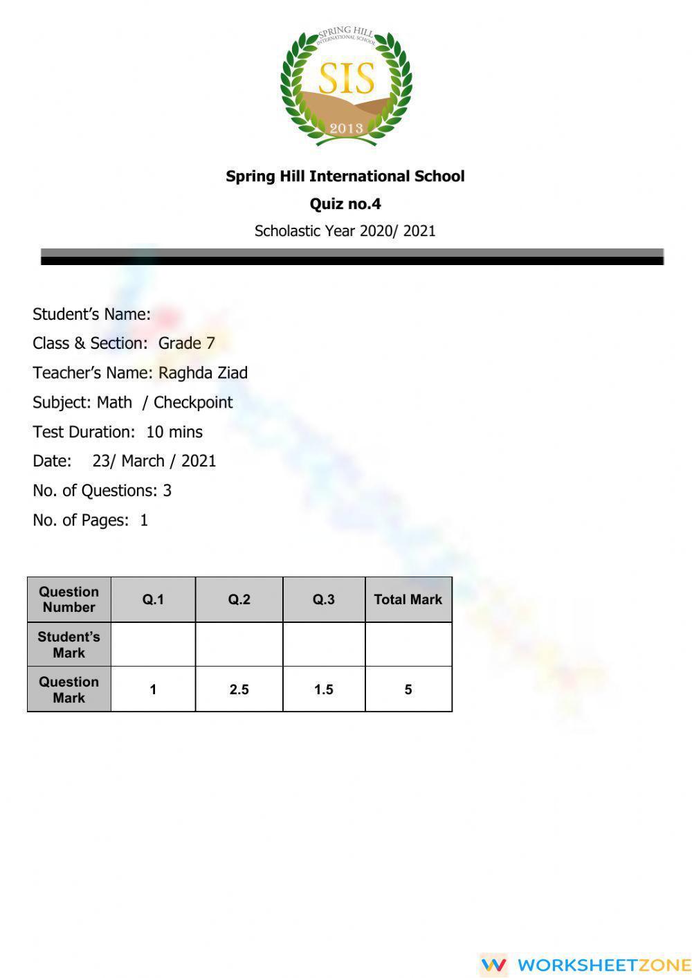 Calculations Worksheet