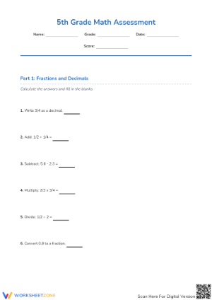 Grade 5 Decimals Worksheet — Printable No-Prep Practice