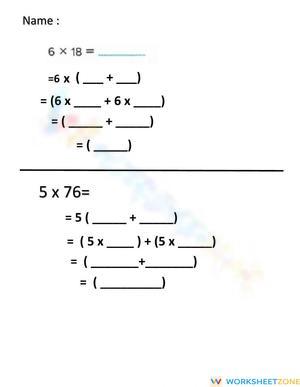 Distributive property of multiplication worksheets