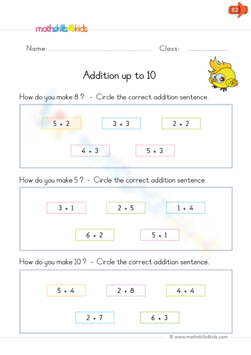 Addition Up To 10: Make A Number Using Addition Worksheet