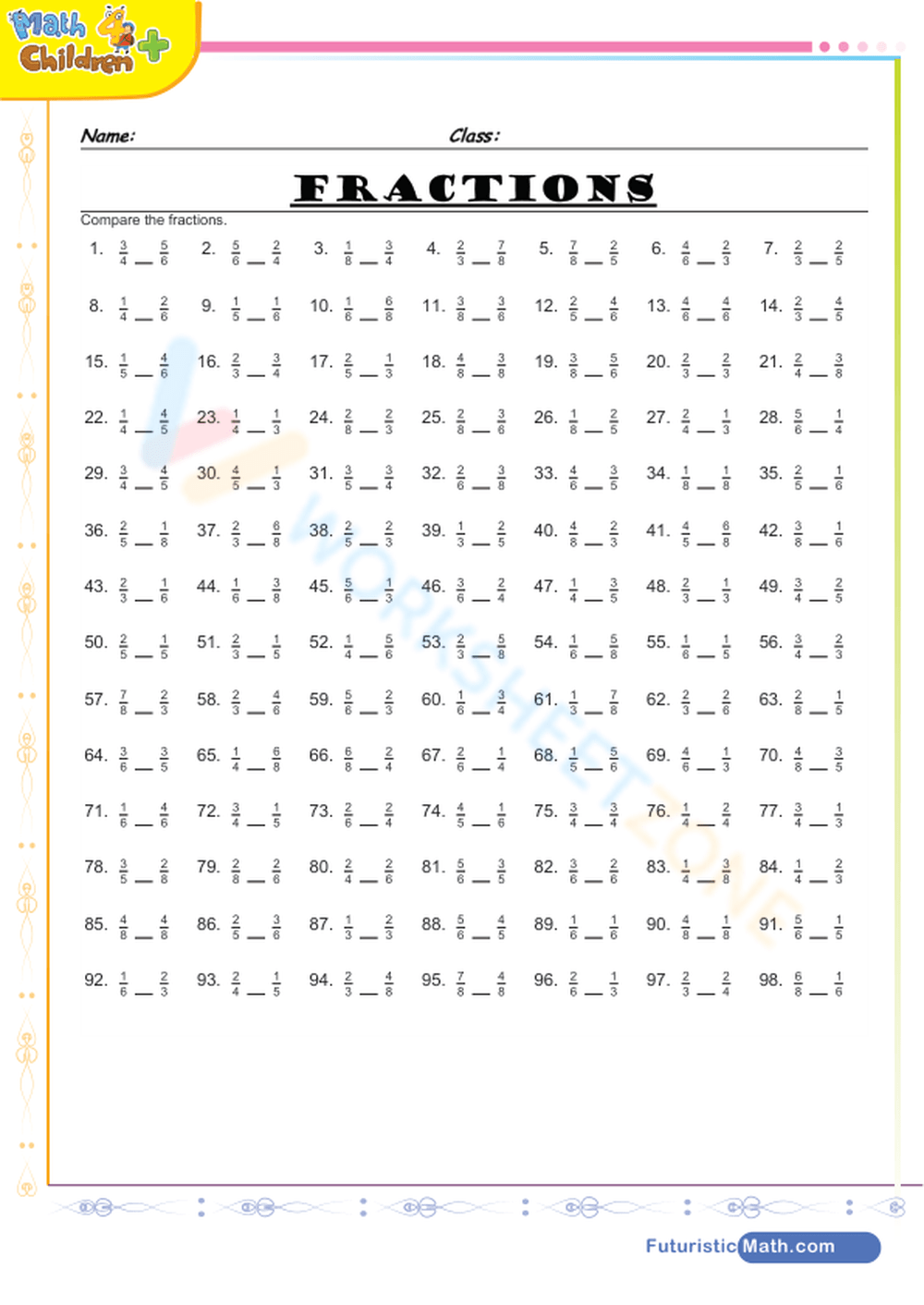 Fraction Comparisons Worksheet