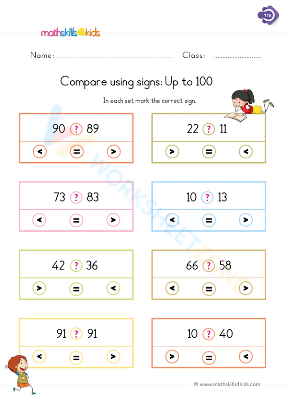 Compare Numbers Up To 100 Using Signs Worksheet