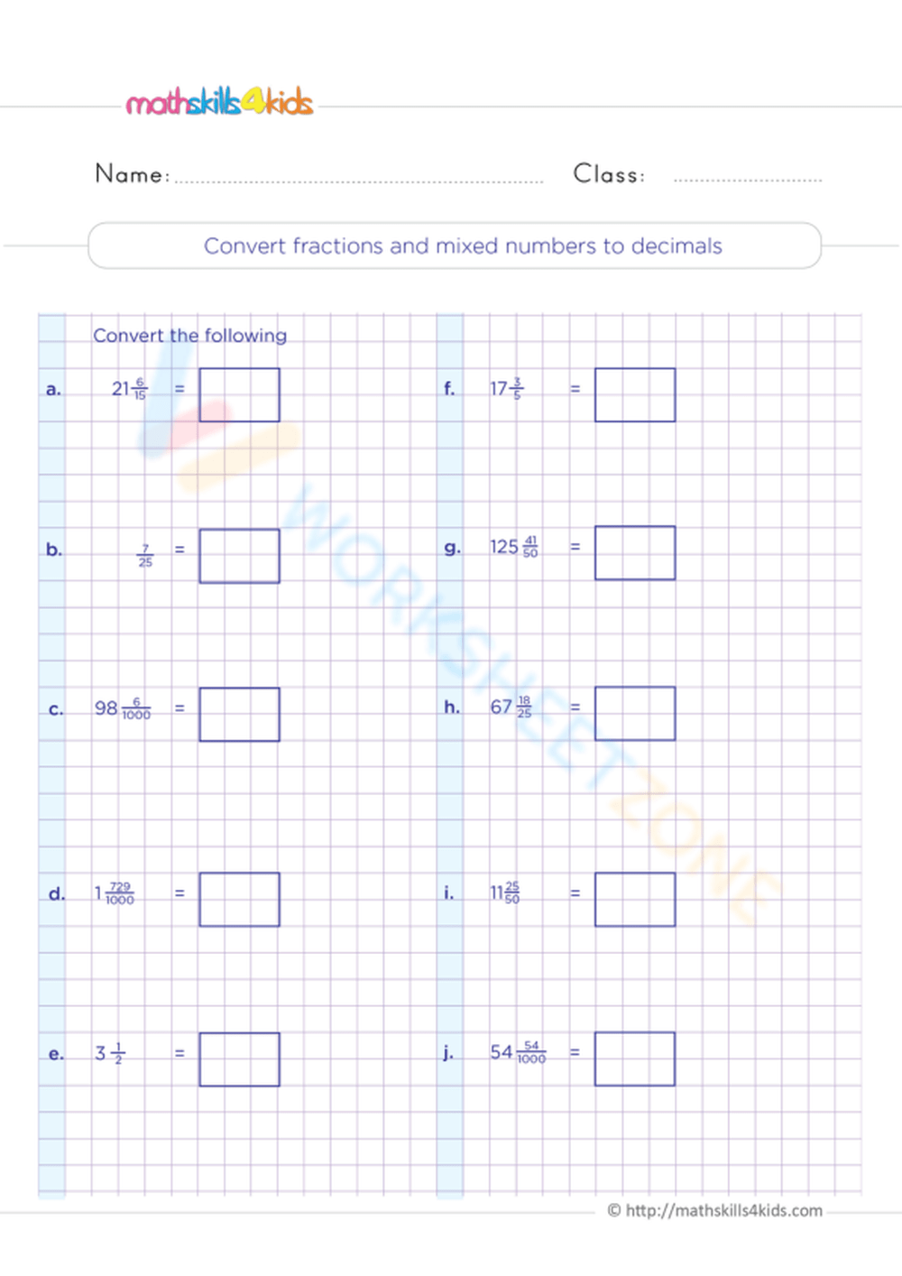 Convert Fractions And Mixed Numbers To Decimals Worksheet