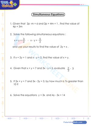 solving systems of equations word problems worksheet with answers Simultaneous equations