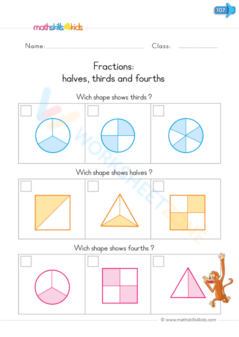 fourths fractions