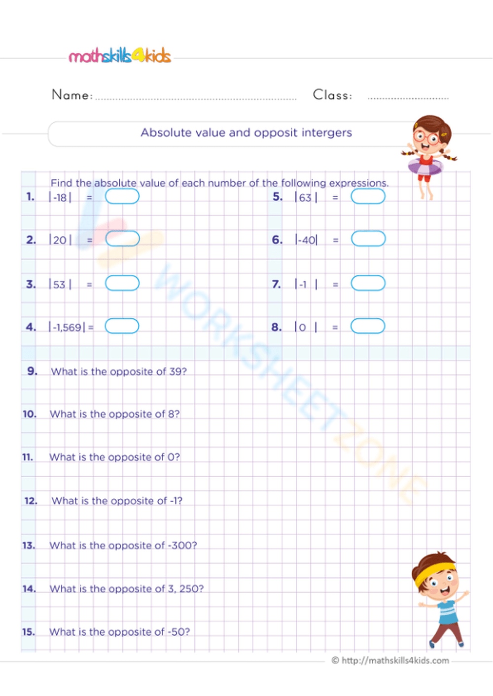 Absolute Value Worksheets - 15 Worksheets.com