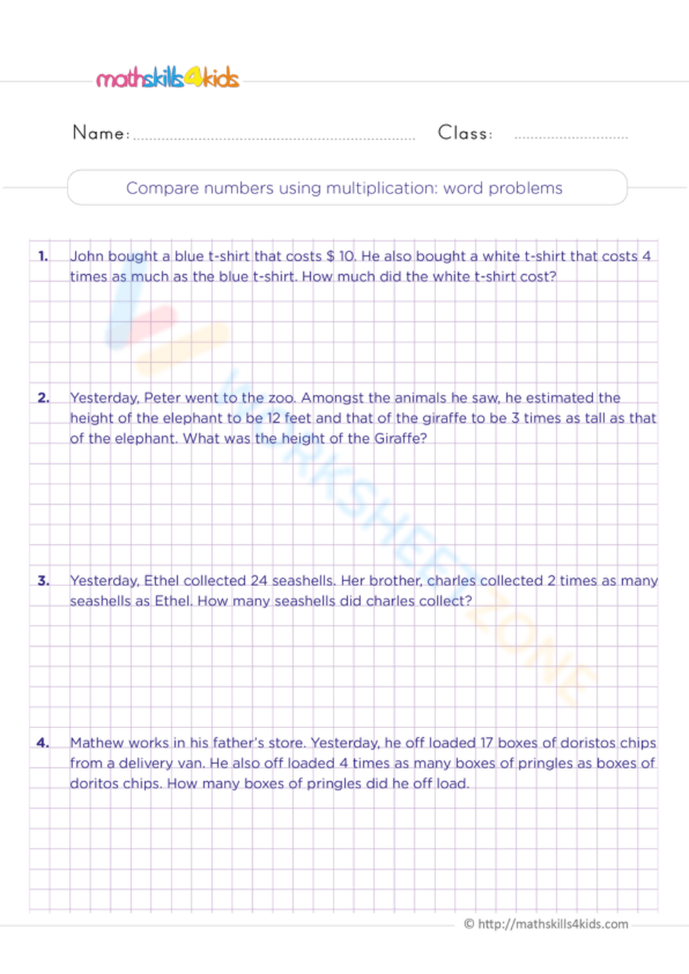 Compare numbers using multiplication worksheet