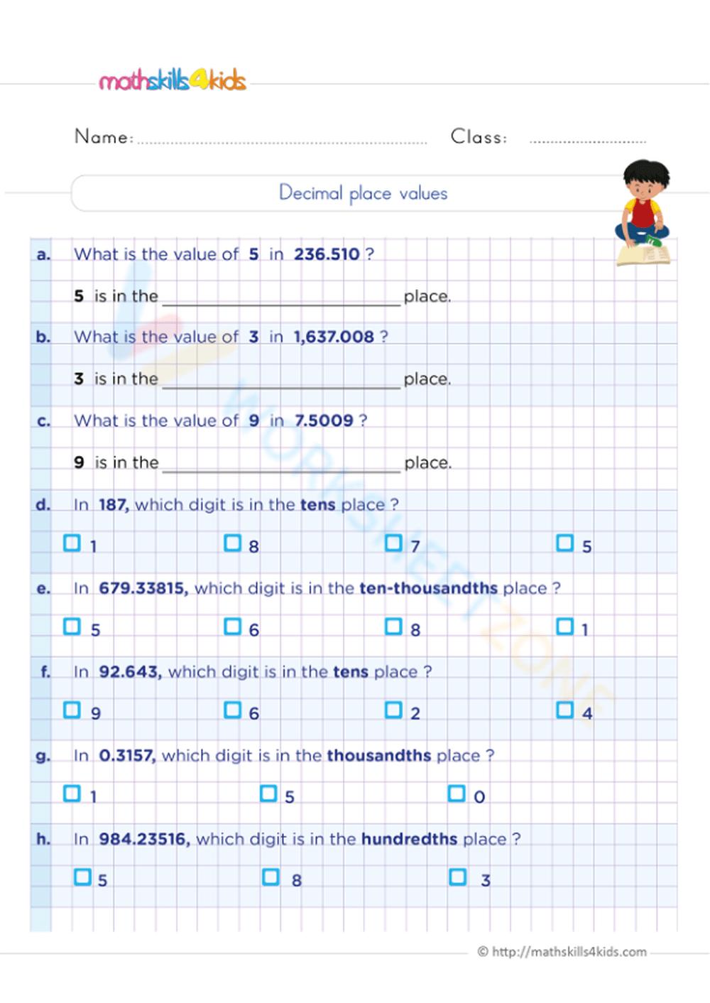 math worksheets decimal place