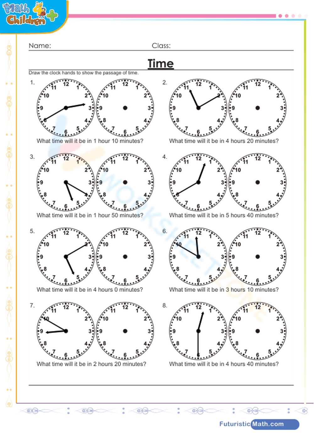 Draw The Clock Hands To Show Time Worksheet