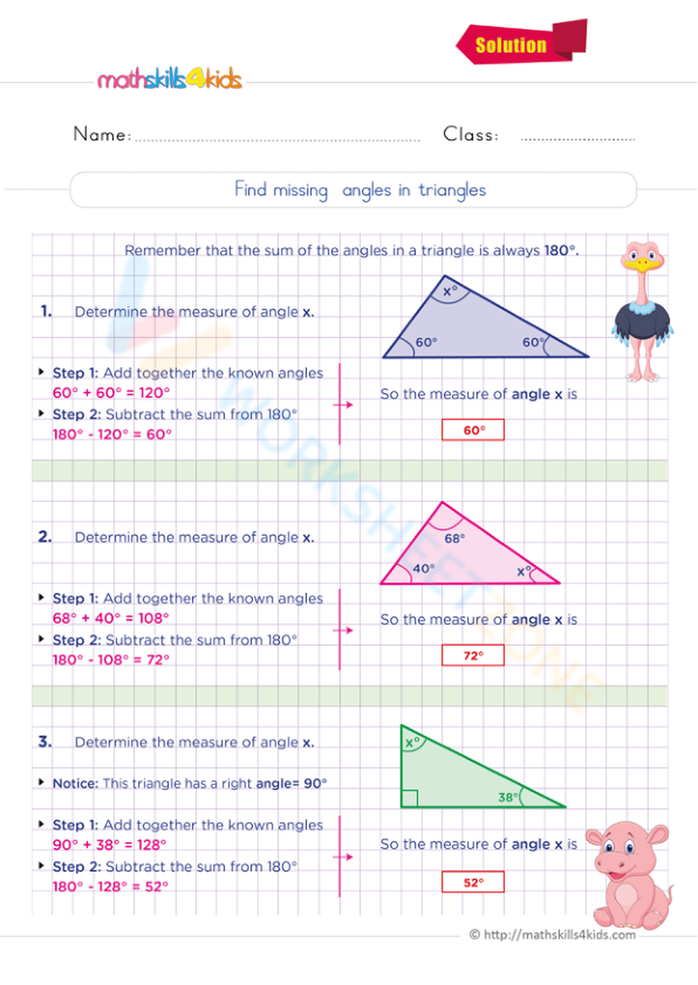 Find Missing Angles In Triangles Worksheet