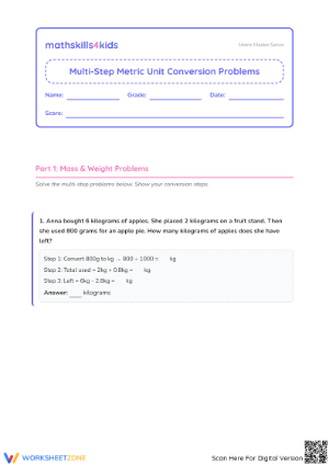 5.MD.A.1 Worksheet: Metric Conversions — Grade 5 Aligned