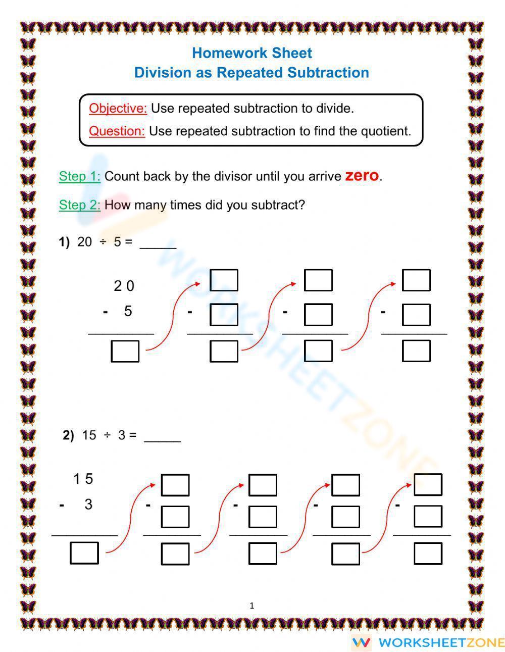 Division As Repeated Subtraction Worksheet