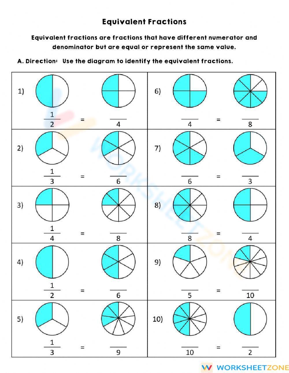 Equivalent Fractions Worksheet