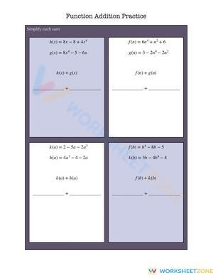 Function Addition Practice: Combining Functions Worksheets
