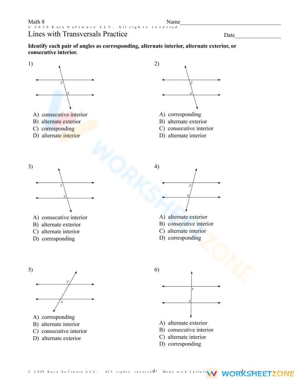 Parallel Lines And Transversal Worksheet 2977