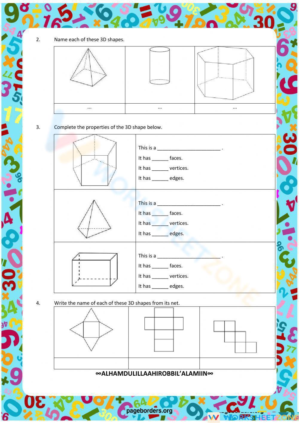 Properties of 3D Shapes Worksheet