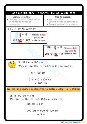 Measuring Length in cm and m worksheet